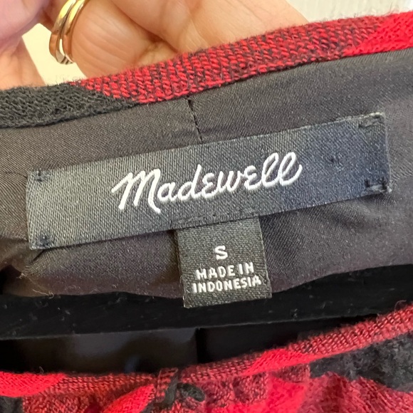 Madewell Buffalo Plaid Tie-Neck Tunic Dress Red Black Wool Blend Small - Picture 4 of 6